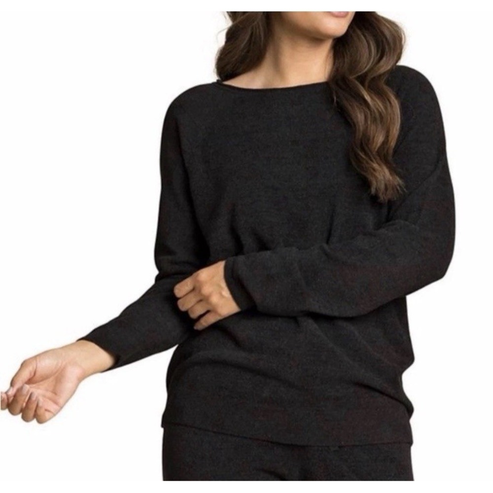 Barefoot Dreams CozyChic Ultra Lite Sweater Black L Soft Knit Crew Neck Pullover